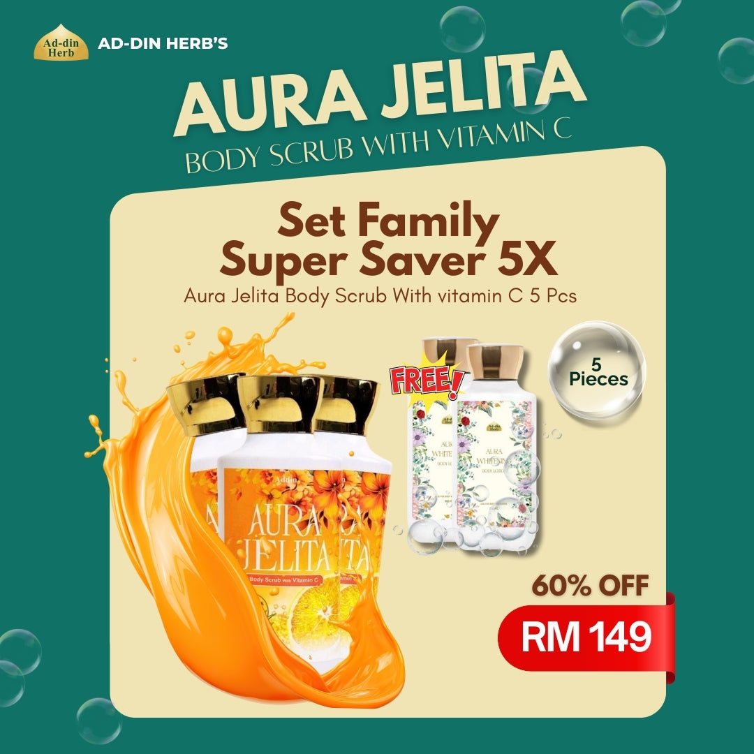 AURA JELITA BODY SCRUB 3 BOTTLE FREE 2 LOTION